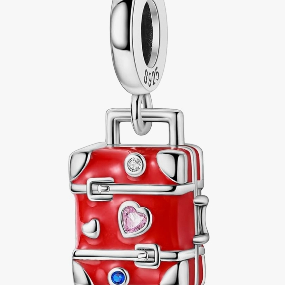 Red and Silver Suitcase Charm - Picture 2 of 6